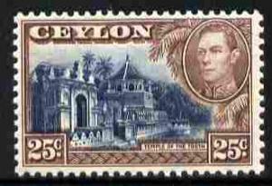 Ceylon 1938-49 KG6 Temple of the Tooth 25c watermark side...