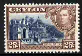 Ceylon 1938-49 KG6 Temple of the Tooth 25c watermark side...