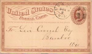 United States Wisconsin Tomah 1874 segmented cork  1c Brown Liberty Postal Card.