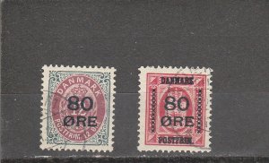 Denmark  Scott#  136-137  Used  (1915 Surcharged)