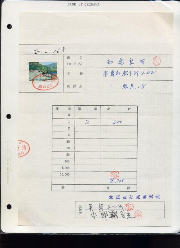 Ryukyu Islands IRIOMOTE Emergency  Conversion Certificate Stamp Used on Document