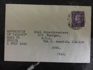 1948 London England Resumption of All Up Mail to Europe Cover to Rome Italy