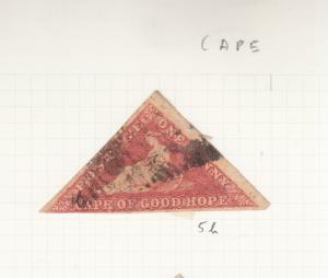 CAPE OF GOOD HOPE TRIANGLE 1855 1D RED SG5B USED small tear