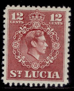 ST. LUCIA GVI SG153, 12c claret, NH MINT.