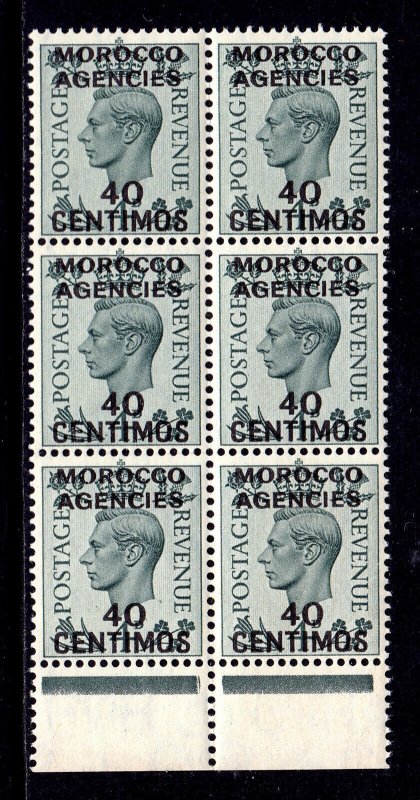 GREAT BRITAIN (MOROCCO) — SCOTT 87 — 1940 40c ON 4d KGVI — MNH BLK/6 — SCV $210