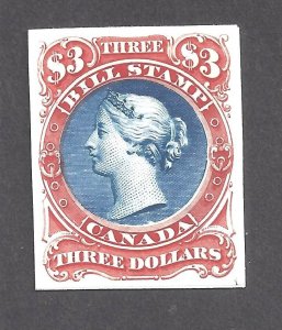 CANADA # FB36P VF NGAI $3 QUEEN VICTORIA BILL STAMP PROOF ON INDIA PAPER BS27694