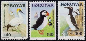 Faroe Islands 1978 #36-8 MNH. Seabirds, puffin, murre, gannet