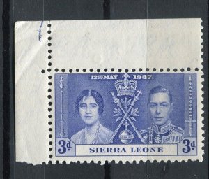 SIERRA LEONE; 1937 early GVI Coronation issue MINT hinged 3d. Corner