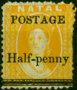 Natal 1877 1/2d on 1d Yellow SG91 Fine MM