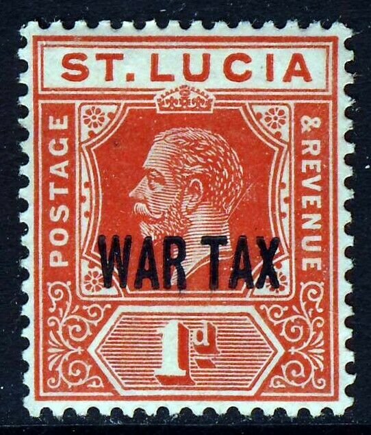 ST LUCIA King George V 1916 WAR TAX Overprint on 1d. Scarlet SG 90 MINT