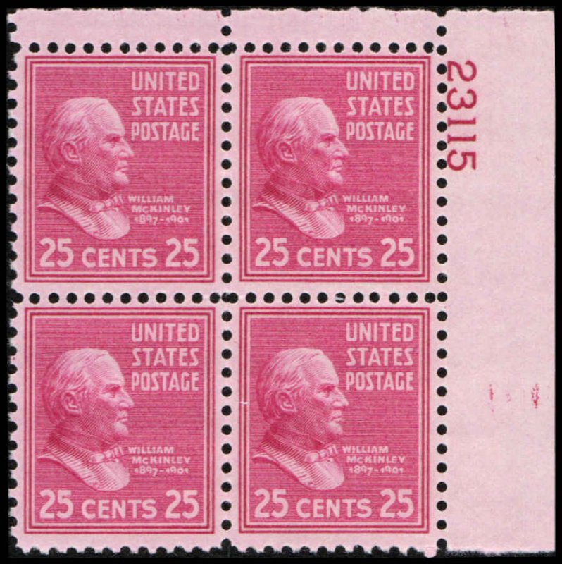 US #829 MCKINLEY MNH UR PLATE BLOCK #23115