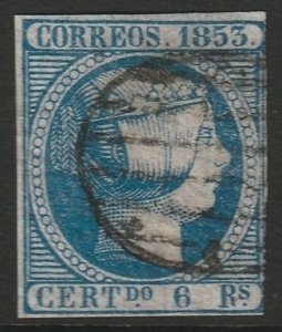 Spain 1853 Sc 23 used grid cancel trimmed on right