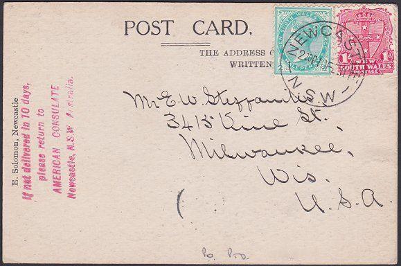 NEW SOUTH WALES 1911 postcard POST OFFICE NEWCASTLE used to USA............53724