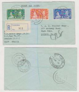 BC KENYA, UGANDA & TANZANIA 1937 CORONATION ISSUE Sc 60-62 ON R-FDC TO LONDON 