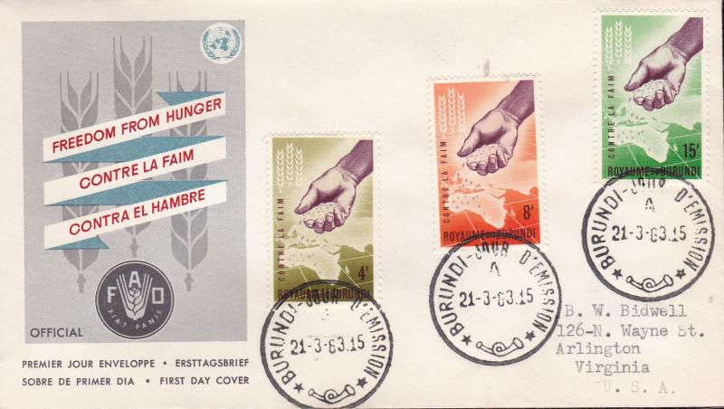 United Nations Food & Agricultural Organization 1963.Burundi World Hunger FDC