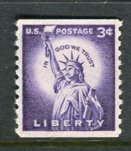 USA; 1954 early Presidential Series issue Mint hinged 3c. value Coil Stamp