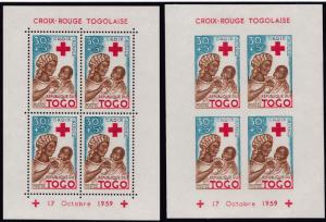 Togo French Colony 1959 Semi-Postals Sheets Perf+IMPERF.RED CROSS  XF+/NH