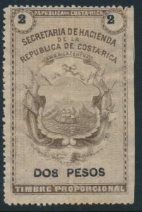 Costa Rica tax revenue fiscal stamp 1883 white background issue 2 Pesos