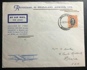 1935 Salisbury Rhodesia First Flight Cover FFC to Beira Portuguese Africa