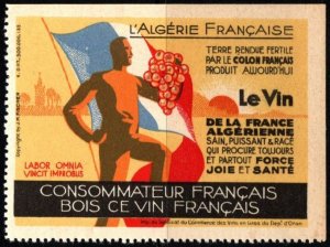 1933 French Algerian Poster Stamp The Wine of French Algeria Best of France MNH