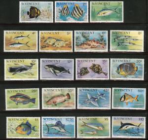 St Vincent Scott 407-425 MNH** Fish set notices some ligh...