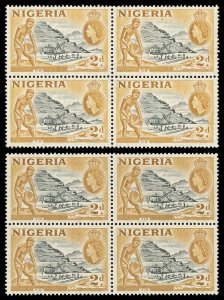 Nigeria 1953 QEII Tin 2d in the two listed shades in blocks MNH. SG 72,72a.