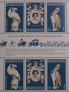 ​Barbados Stamp:1953-25th anniversary-Queen Elizabeth II-mnh: S/S sheet