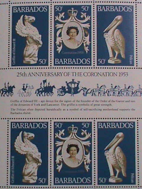 ​Barbados Stamp:1953-25th anniversary-Queen Elizabeth II-mnh: S/S sheet