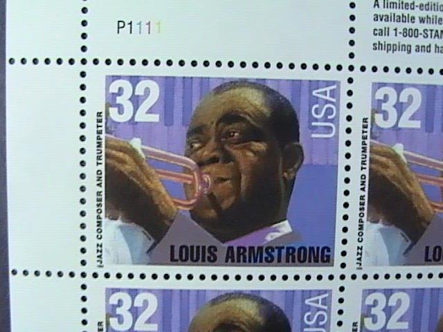 U.S.# 2982-MINT/NH-PANE OF 20--AMERICAN MUSIC/LOUIS ARMSTRONG--1995