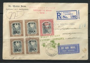 BAHAMAS 1930 REGISTERED FIRST FLIGHT COVER TO ANTIGUA