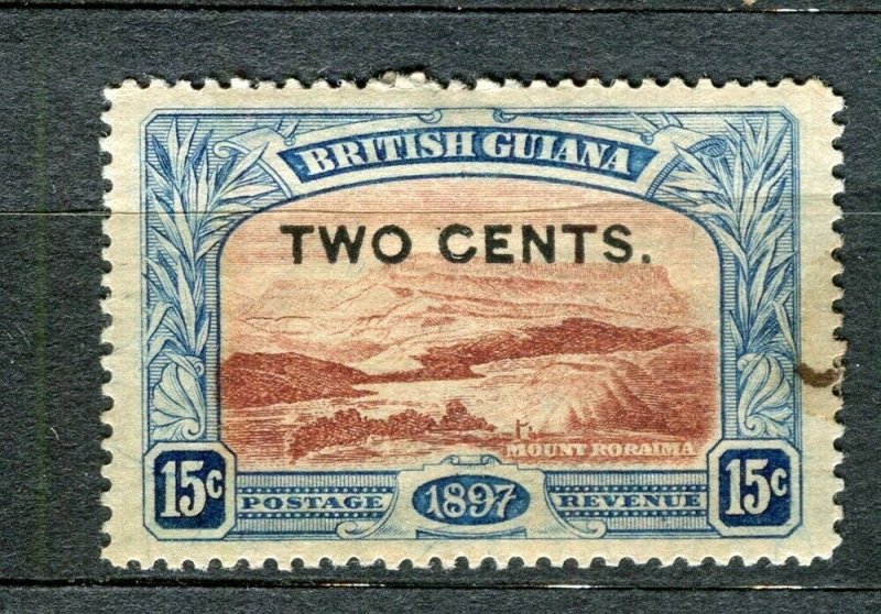 BRITISH GUIANA; 1898 early classic TWO CENTS surcharged issue used 15c. value