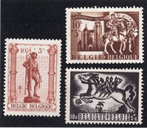 Belgium 1943-44 Group of 3 Semi-Postal, Scott B346, B360, B385 MH, value = 75c