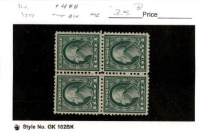 United States Postage Stamp, #498 Mint NH Block, 1917 Washington (AB)