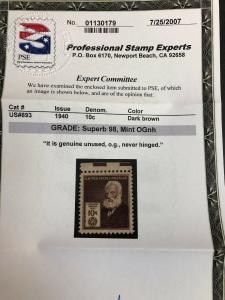 893 .10 Alexander Graham Bell  Superb  Graded 98 Mint Never Hinged