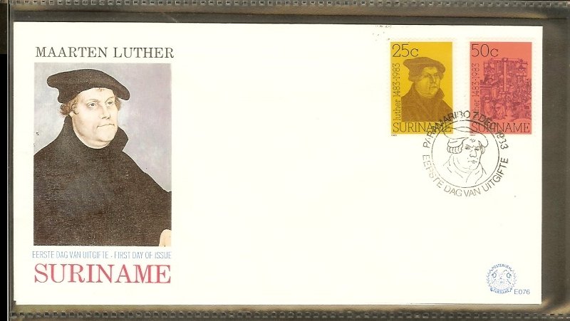 1983 - Rep. Surinam FDC E076 - Religion - Theologians - 500th Day of birth Ma...