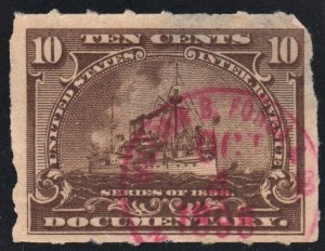 R168 10¢ Documentary Stamp (1898) Used/CDS/Faults