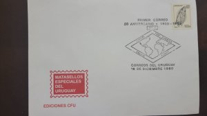P) 1980 URUGUAY, 50TH ANNIVERSARY EUROPE PAN AMERICA FLIGHT ROUND, ARCHAEOLOGY