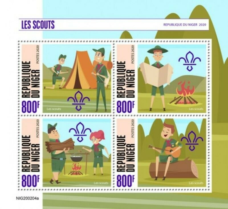 Niger - 2020 Boy Scouts - 4 Stamp Sheet - NIG200204a