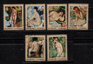 AJMAN Lot Of 6 Used Nudes By Renoir - Nude Art Paintings On Stamps 15