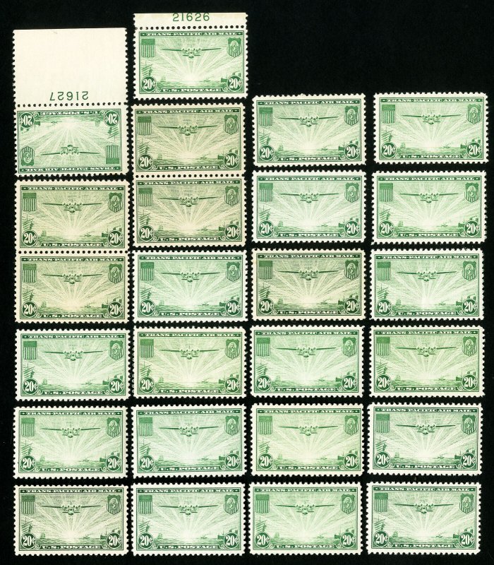 US Stamps # C21 F-VF Lot of 25 OG NH Scott Value $275.00