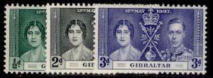 GIBRALTAR GVI SG118-120, 1937 CORONATION set, M MINT.