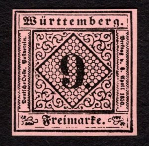 1851, Germany Wurttemberg 9Kr, MNG, Sc 5, Forgery