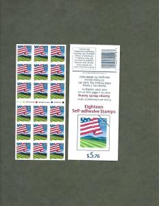 {BJ Stamps  2919a   Flag over Field  V1111  Pane of 18   MNH  32¢.  Issued  1995