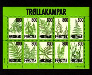 Faroe Islands  Mint Souvenir Sheet Scott #505 (Ferns)
