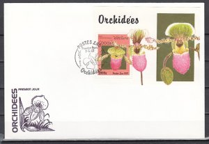 Laos, Scott cat. 1328. Orchids s/sheet on a First day cover. ^