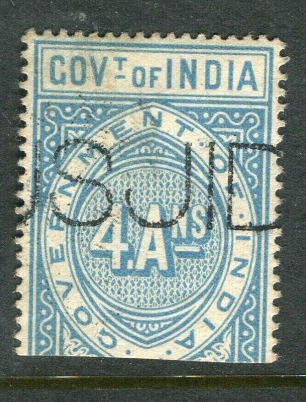 INDIA; 1869-78 early classic QV Telegraph issue used portion, 4a