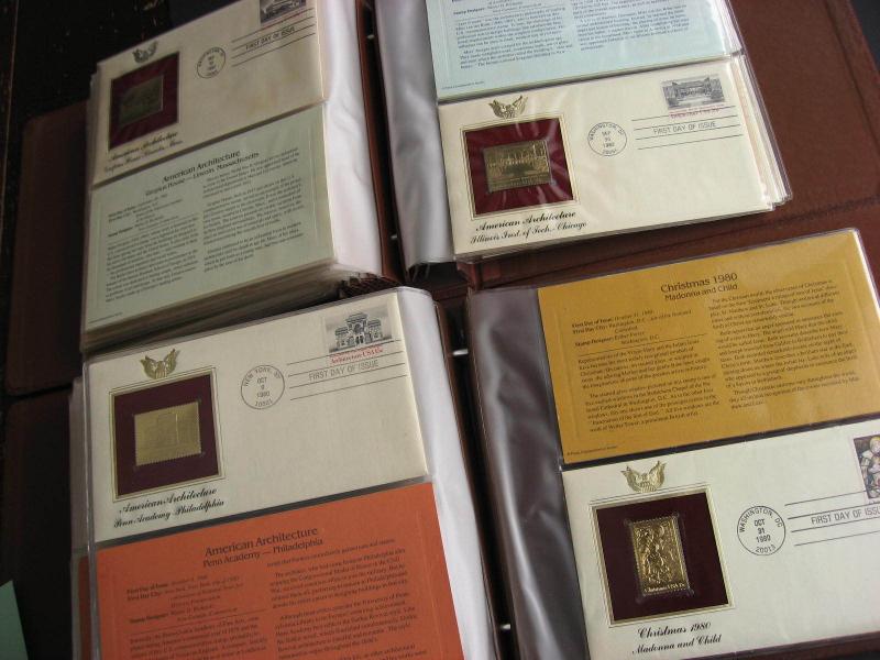 USA PCS 52 different FDC with gold replica stamps 1980-83 era in 2 binders