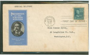 US 826 1938 21c Chester Arthur (presidential/prexy series) single, on an addressed first day cover with an Ioor cachet.