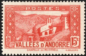 Andorra (French) #28  MOG - 15c Vallees d'Andorre (1932)