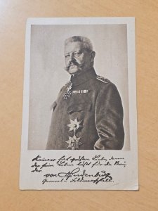 WWI German Field Marshal Hindenburg Signed Postcard Pour le Mérite Iron Cross